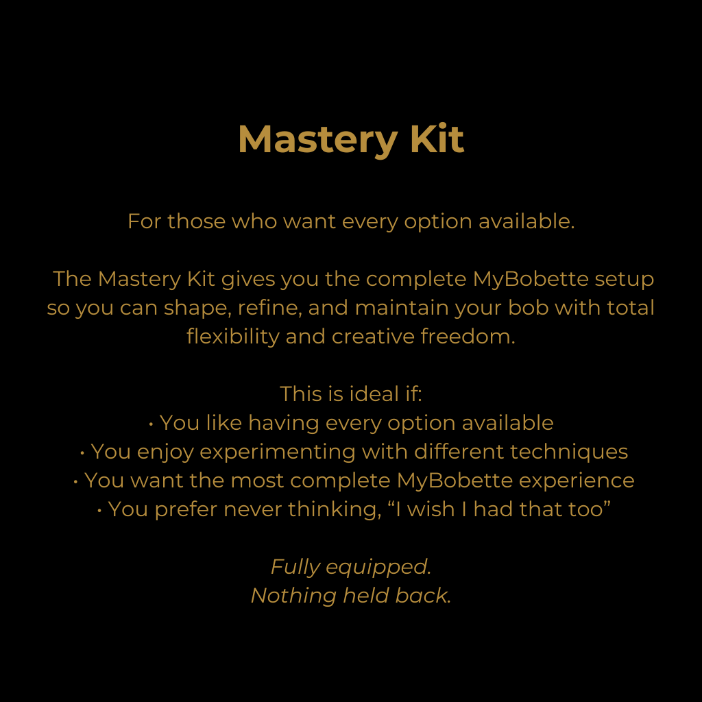 Overview card explaining the MyBobette Mastery Kit for full creative control of a bob haircut at home
