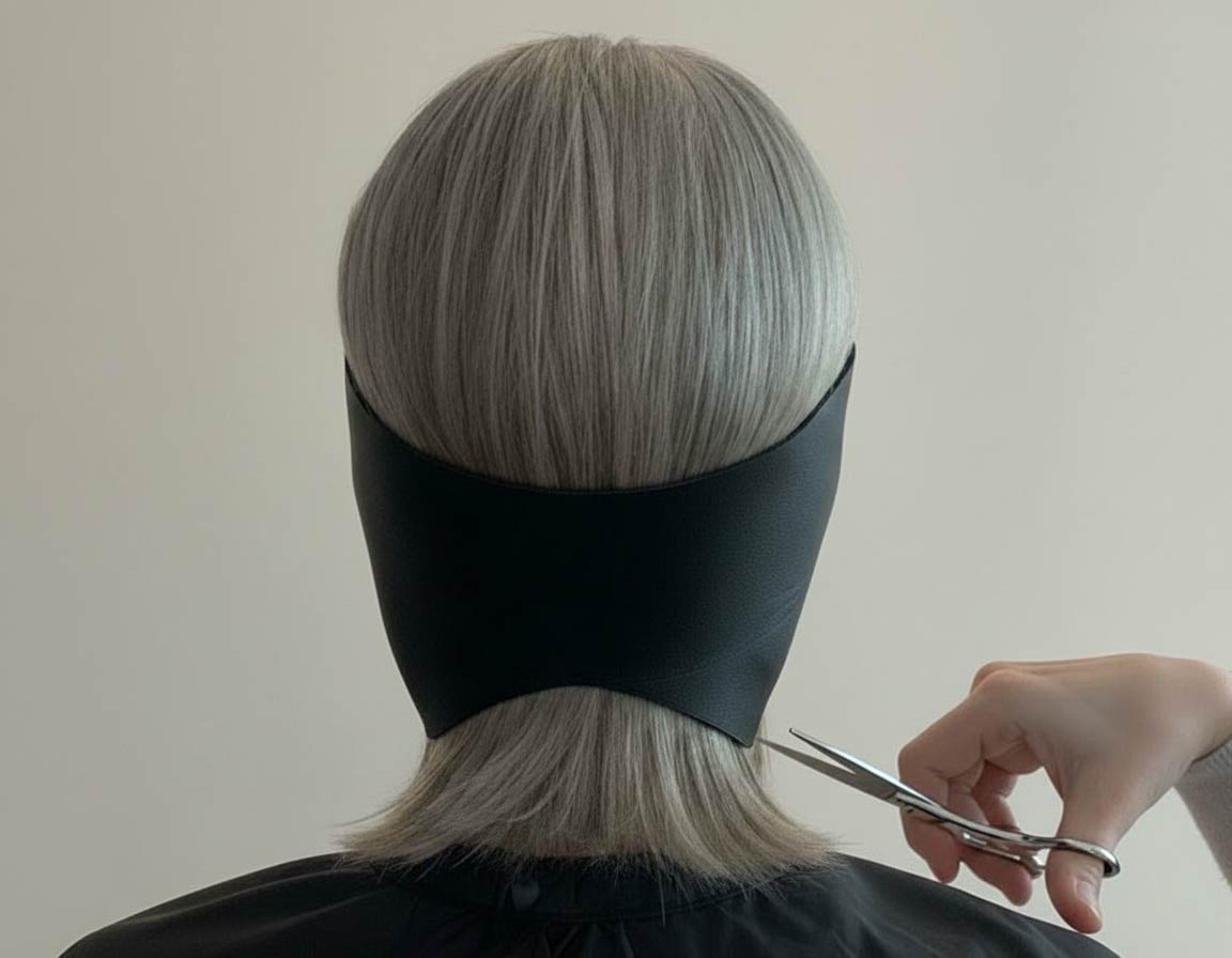 Cutting a bob haircut using the MyBobette template on fine hair